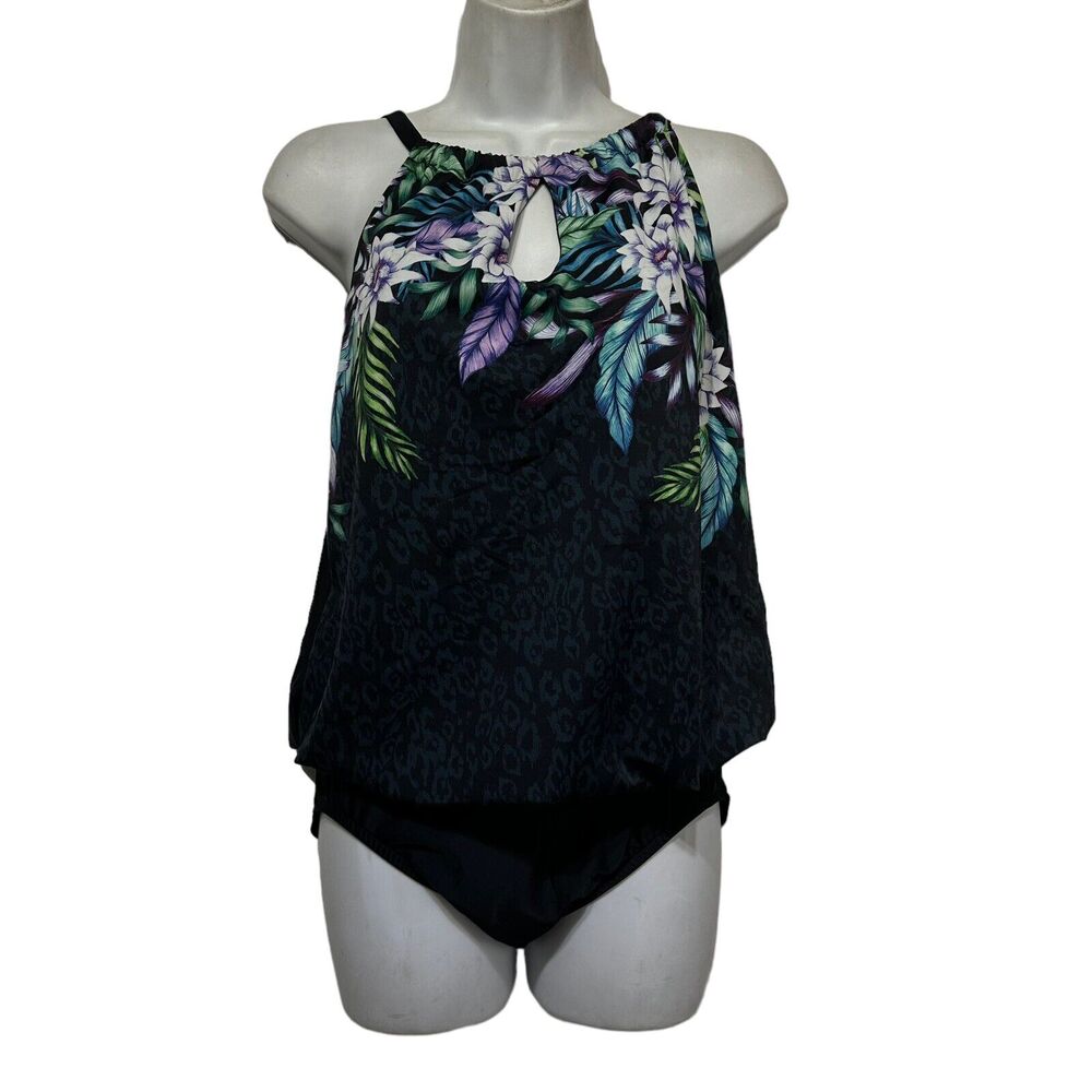 maxine of hollywood Women's Fiji Floral High Neck Keyhole Swimsuit Size 8